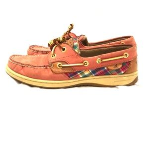 Pink madras Sperry Boat shoes